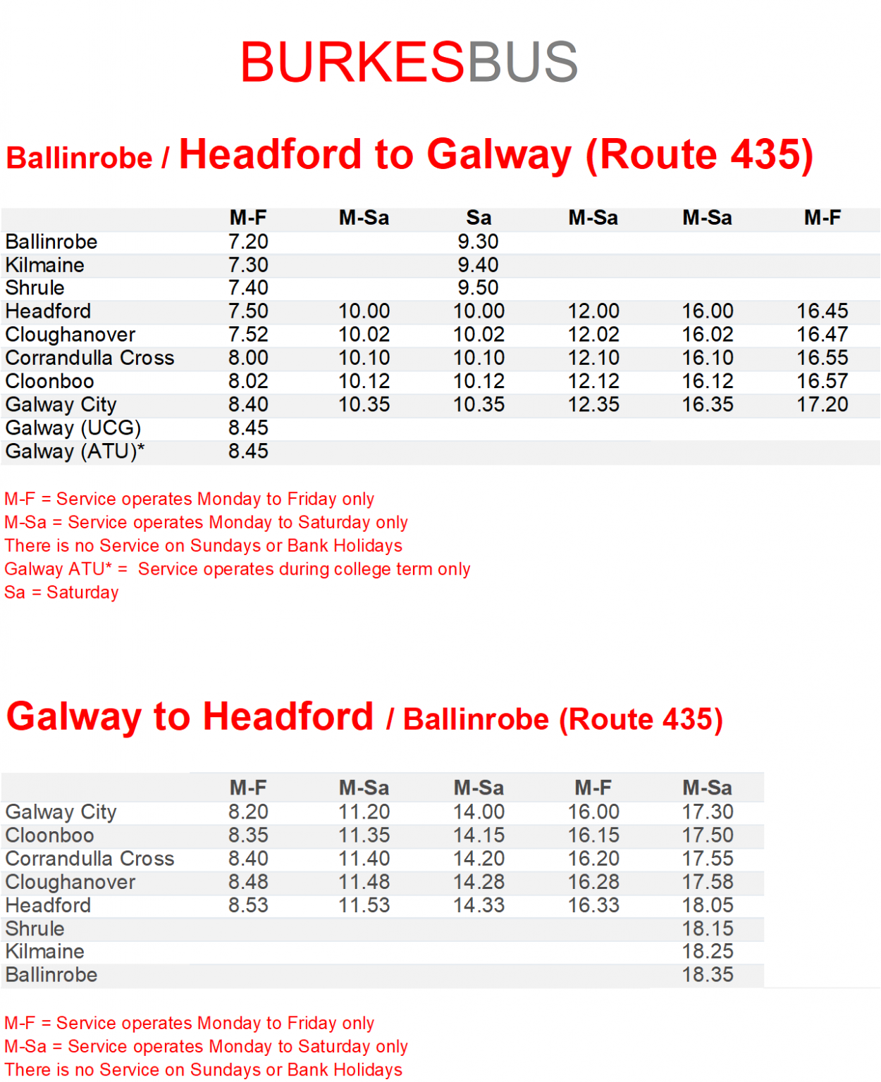 Timetables Overview Mobile - Burkes Bus